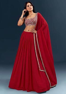 Red Handwork Crepe Lehenga Set
