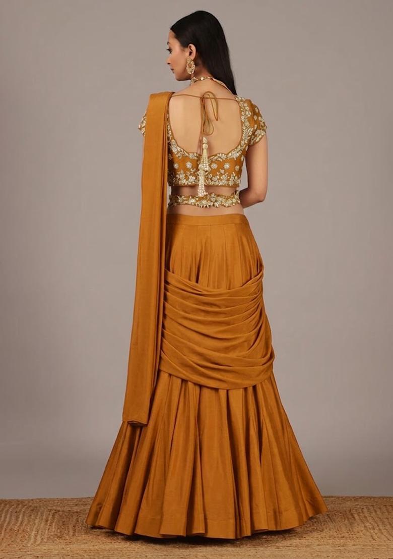 Rust Handwork Crepe Lehenga Set - Indya