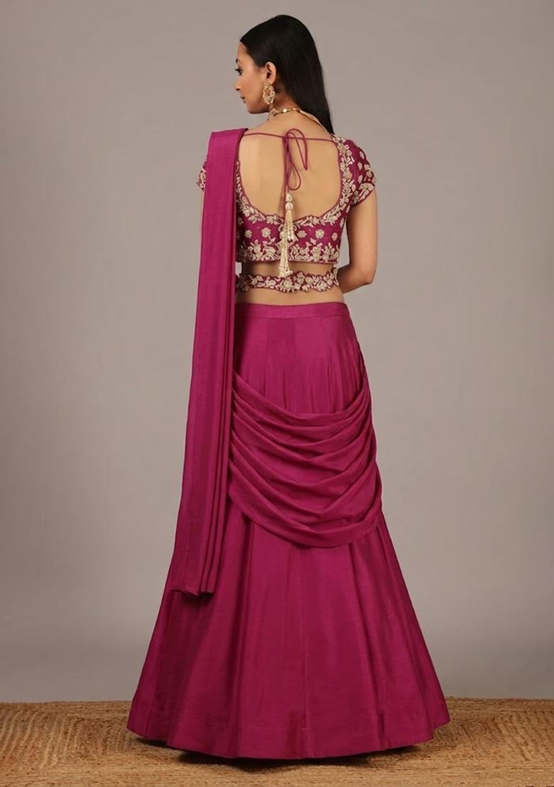 Rani Pink Handwork Crepe Lehenga Set - Indya