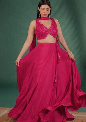 Rani Pink Handwork Crepe Lehenga Set