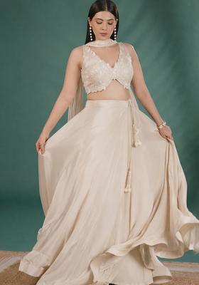 Cream Handwork Crepe Lehenga Set