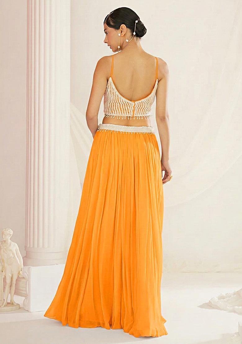 Orange Handwork Goergette Lehenga Set - Indya