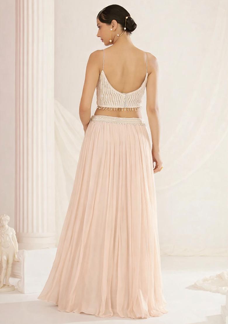 Pastel Pink Handwork Goergette Lehenga Set - Indya