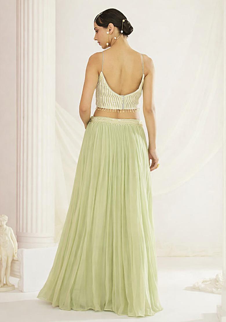 Mint Green Handwork Goergette Lehenga Set - Indya