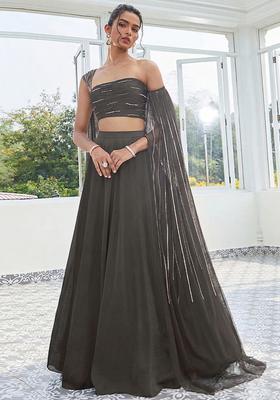 Grey Handwork Crepe Lehenga Set