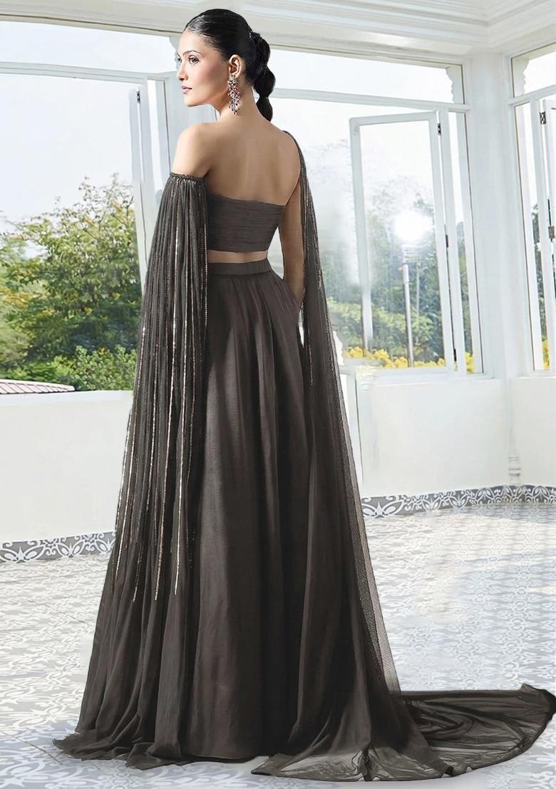 Grey Handwork Crepe Lehenga Set - Indya