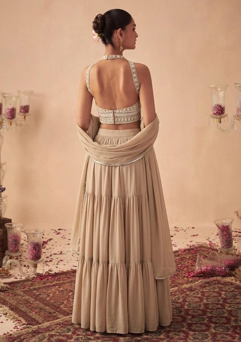 Beige Handwork Goergette Lehenga Set - Indya