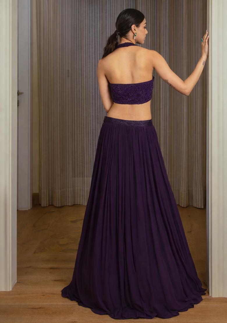 Purple Handwork Goergette Lehenga Set - Indya