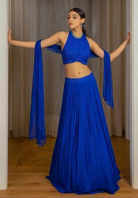 Royal Blue Handwork Goergette Lehenga Set