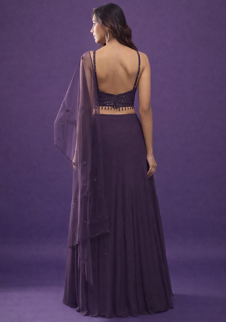 Purple Handwork Crepe Lehenga Set - Indya