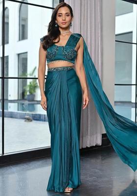 Teal Green Handwork Satin Fusion Set