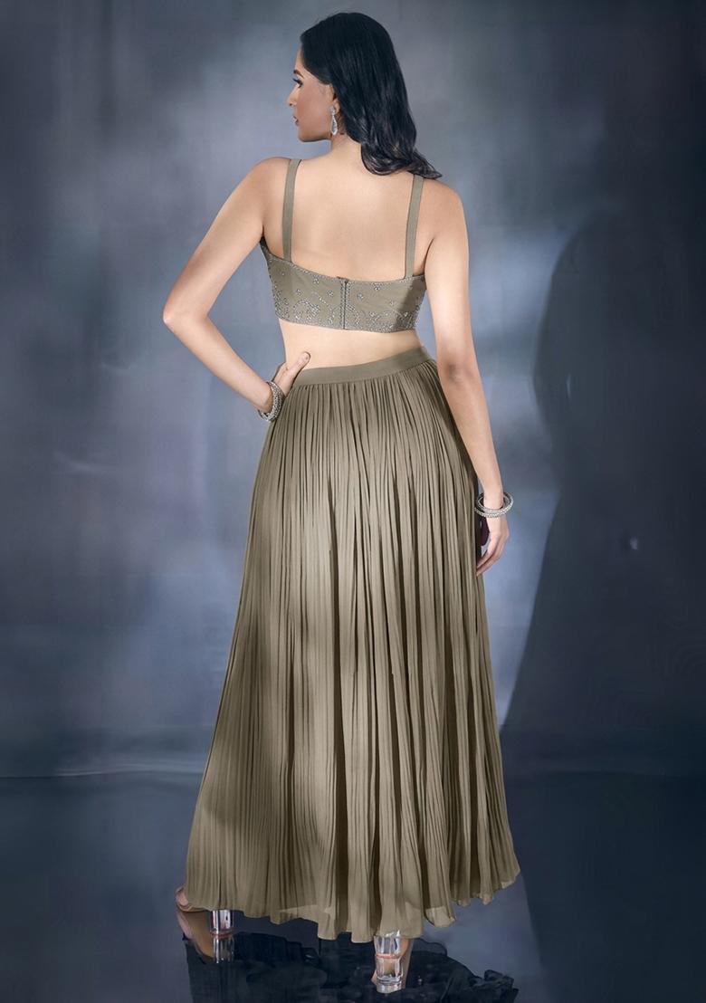 Silver Grey Hand Work Chiffon Lehenga Set - Indya