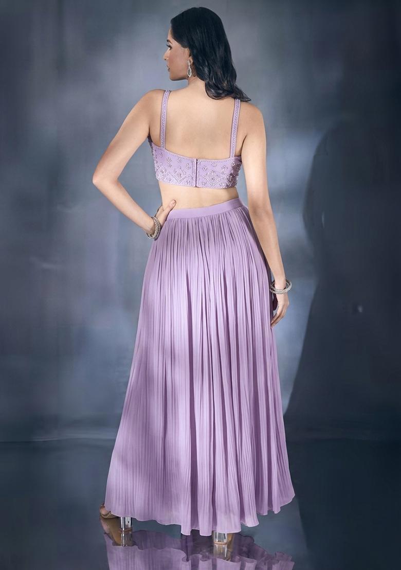 Lilac Hand Work Chiffon Lehenga Set - Indya