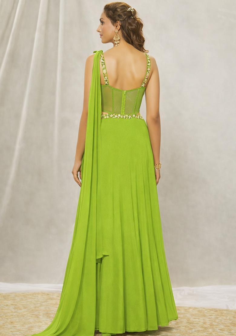 Light Green Hand Work Georgette Lehenga Set - Indya