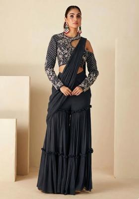 Grey Hand Work Georgette Fusion Set