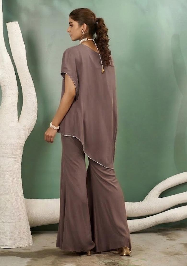 Grey Hand Work Crepe Fusion Set - Indya