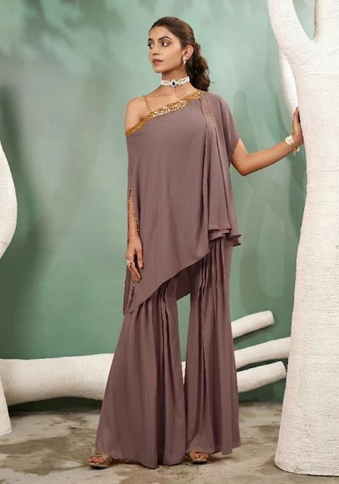 Grey Hand Work Crepe Fusion Set