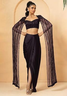Black Hand Work Satin Fusion Set