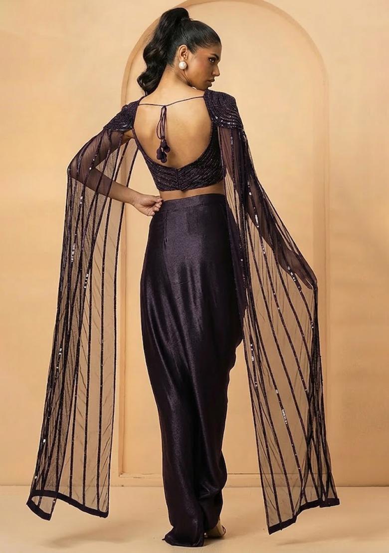Black Hand Work Satin Fusion Set - Indya