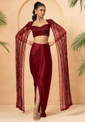 Red Hand Work Satin Fusion Set