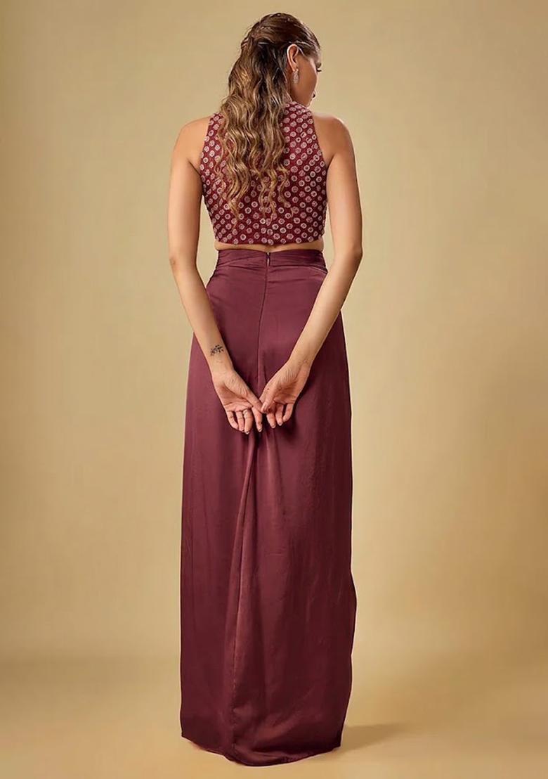 Brown Hand Work Crepe Fusion Set - Indya