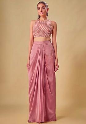 Pink Hand Work Crepe Fusion Set