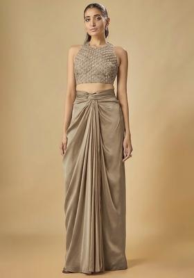 Grey Hand Work Crepe Fusion Set
