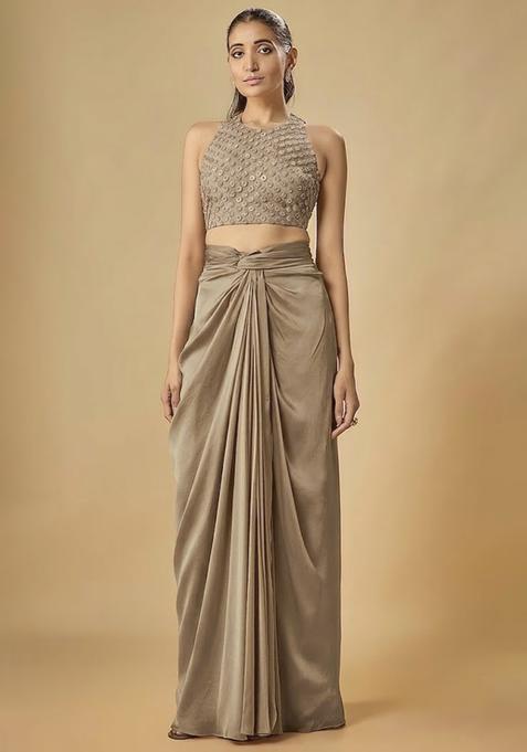Grey Hand Work Crepe Fusion Set
