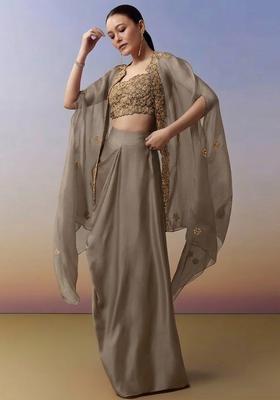 Grey Hand Work Crepe Fusion Set