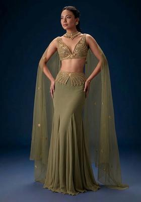 Grey Hand Work Crepe Fusion Set
