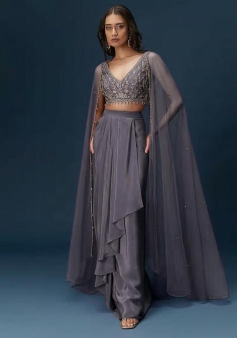 Grey Hand Work Crepe Fusion Set