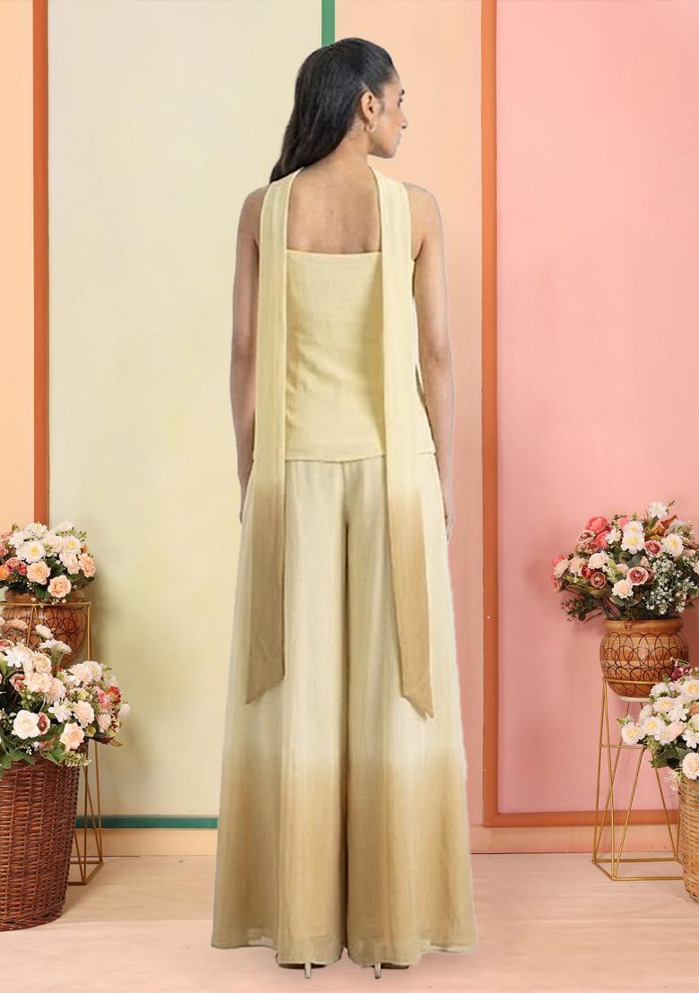 Pastel Yellow Hand Work Georgette  Sharara Set - Indya