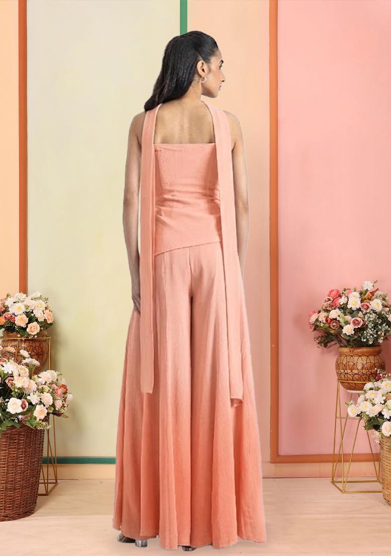 Coral Hand Work Georgette  Sharara Set - Indya
