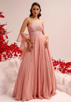 Soft Pink Hand Work Crepe Lehenga Set
