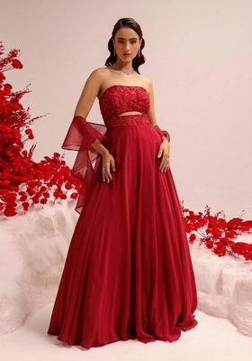 Red Hand Work Crepe Lehenga Set