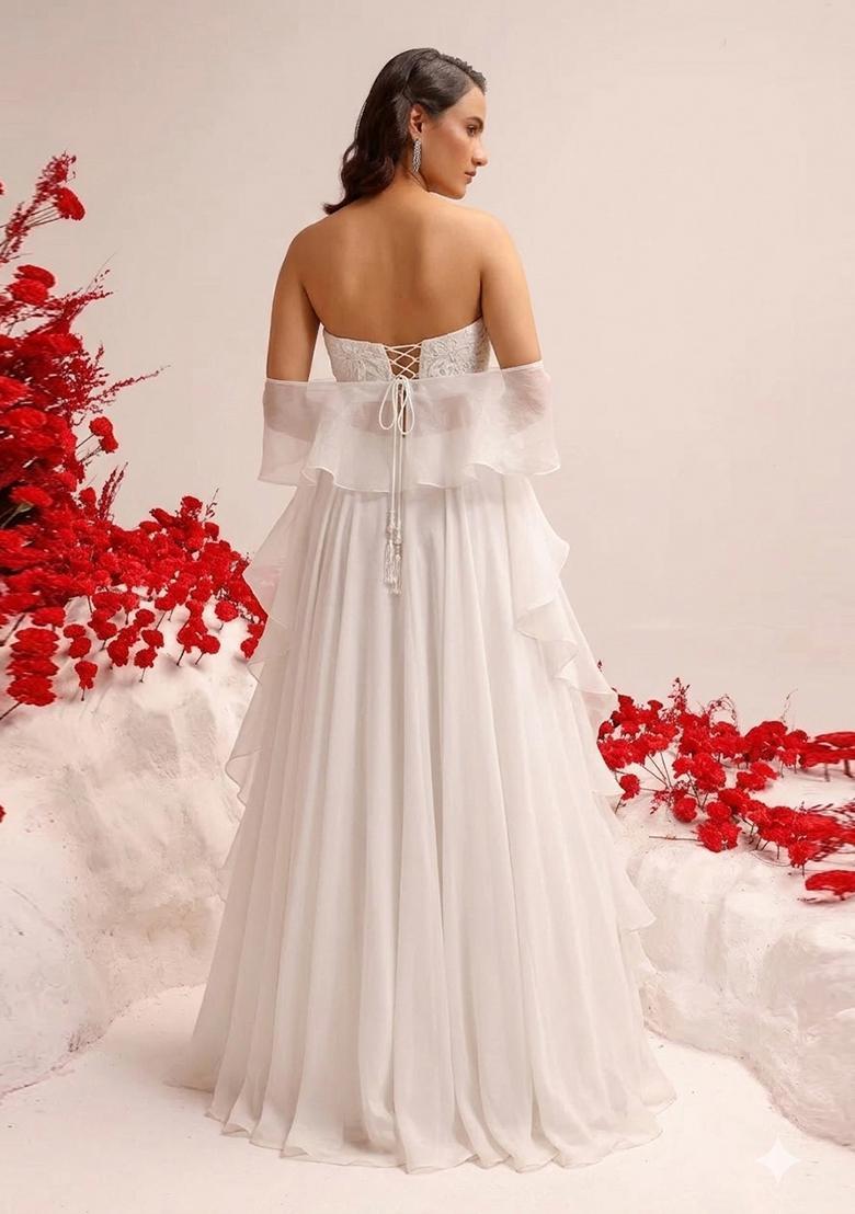 White Hand Work Crepe Lehenga Set - Indya