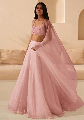 Soft Pink Hand Work Organza Lehenga Set