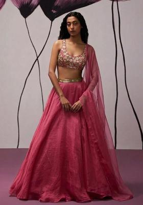 Pink Hand Work Organza Lehenga Set