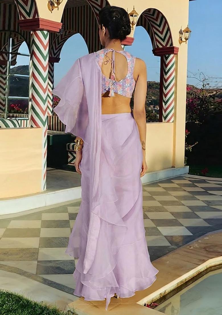 Lilac Hand Work Organza Fusion Set - Indya