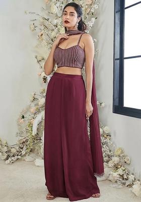Deep Maroon Hand Work Georgette Fusion Set