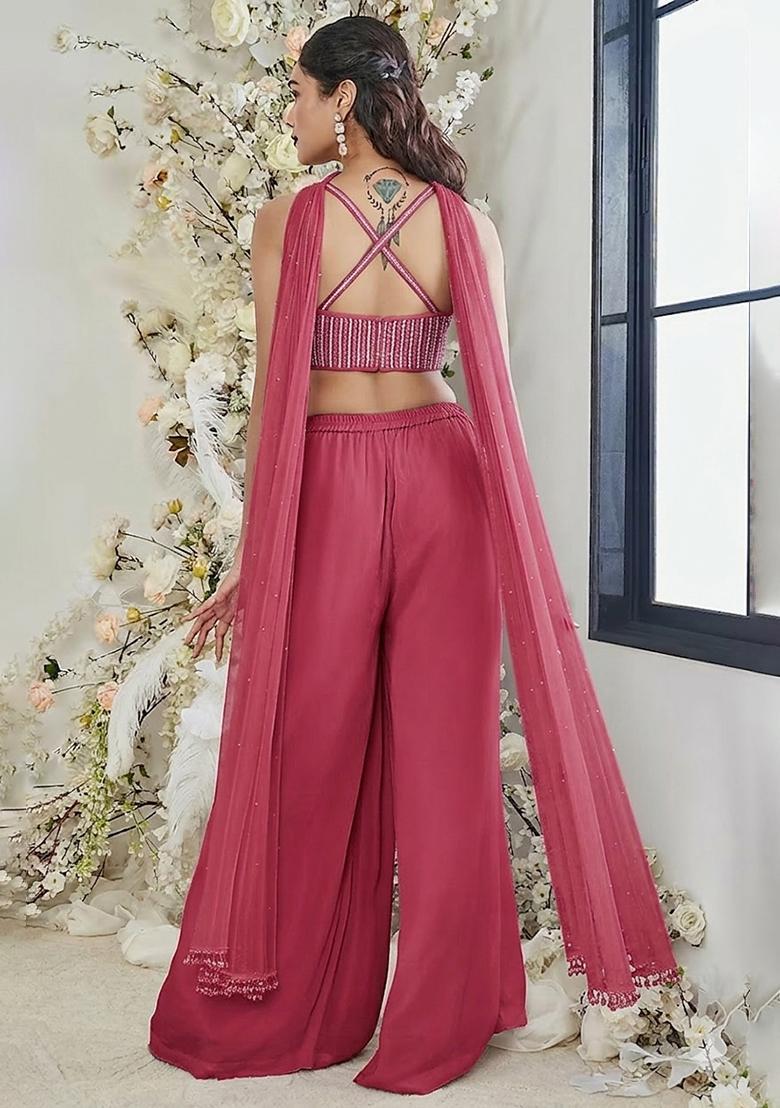 Pink Hand Work Georgette Fusion Set - Indya