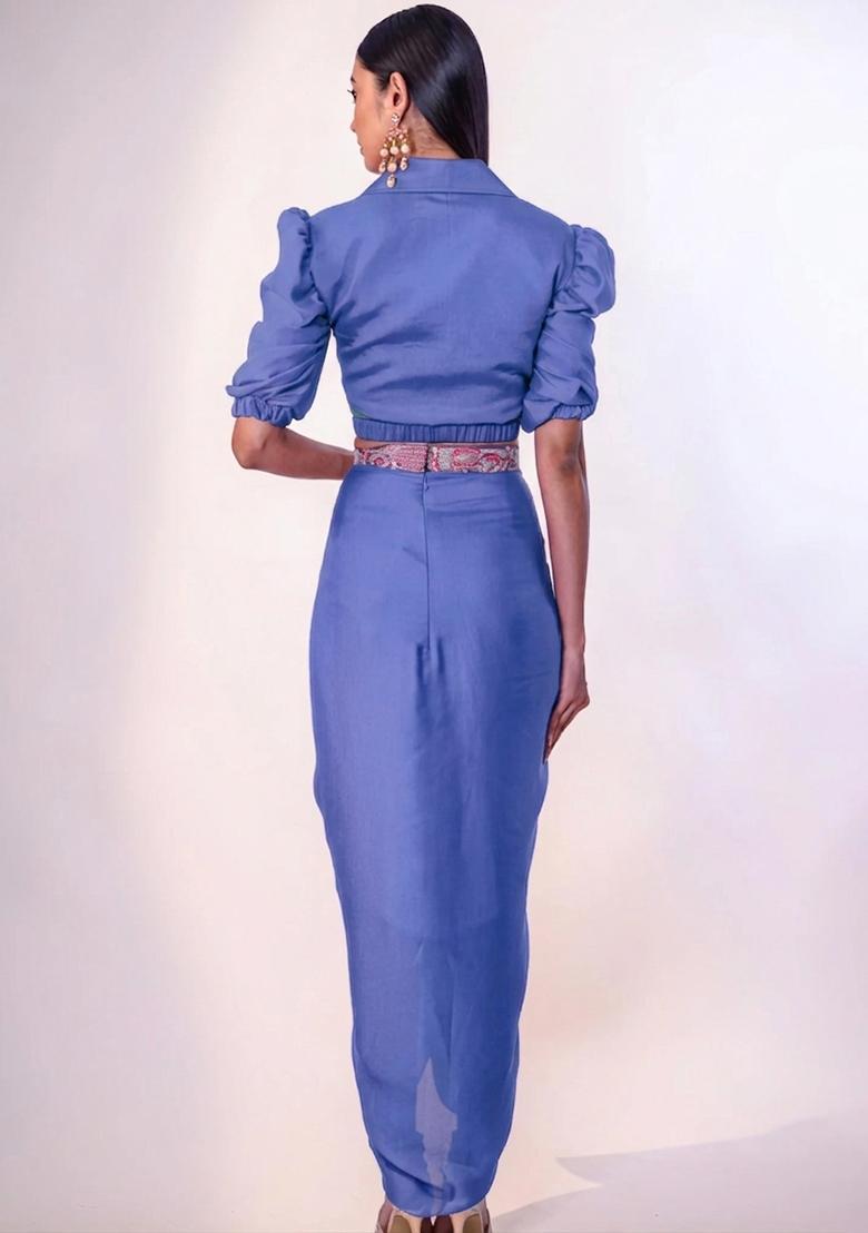 Blue Hand Work Chinon Fusion Set - Indya