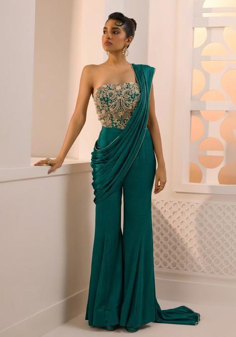 Teal Green Hand Work Chinon Fusion Set