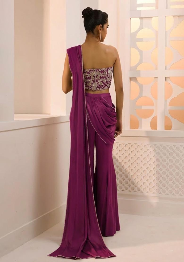 Magenta Hand Work Chinon Fusion Set - Indya