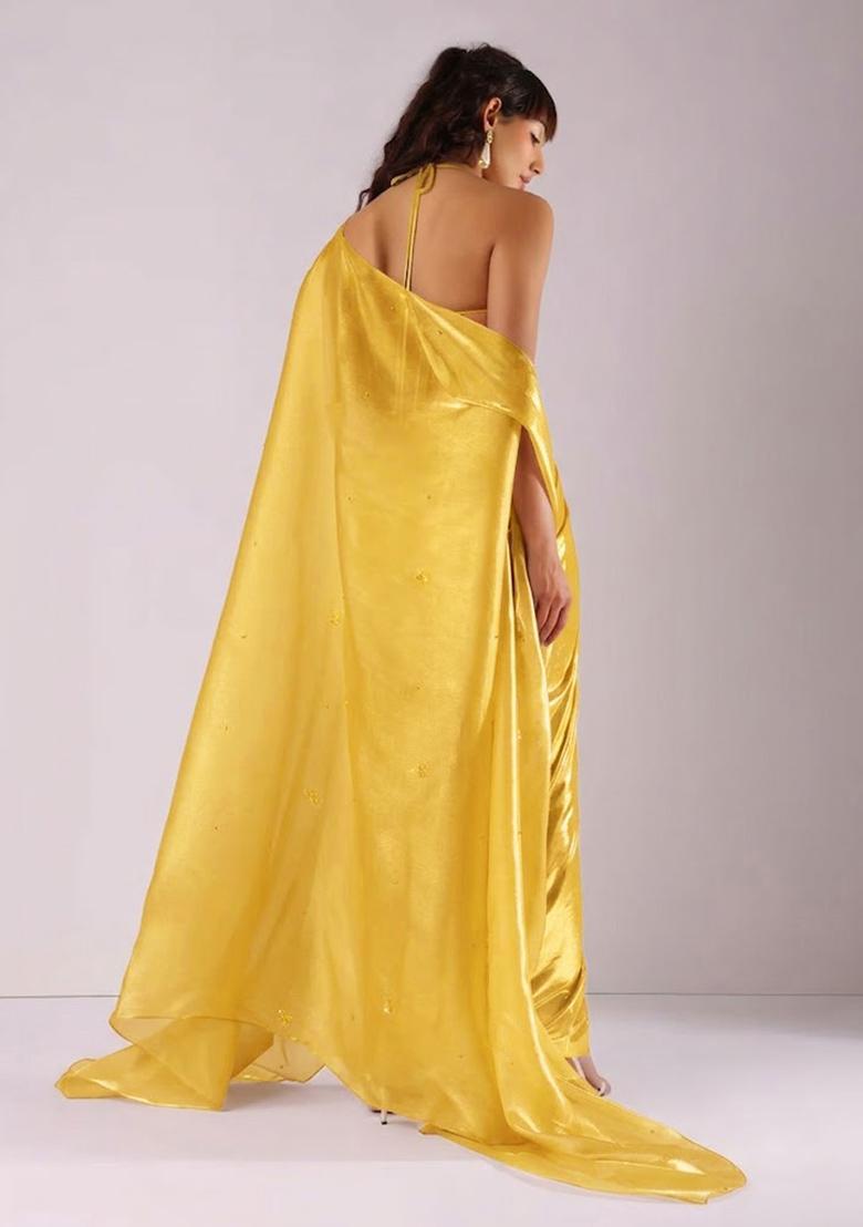 Metallic Gold Hand Work Chinon Fusion Set - Indya