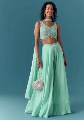 Mint Green Hand Work Chinon Fusion Set