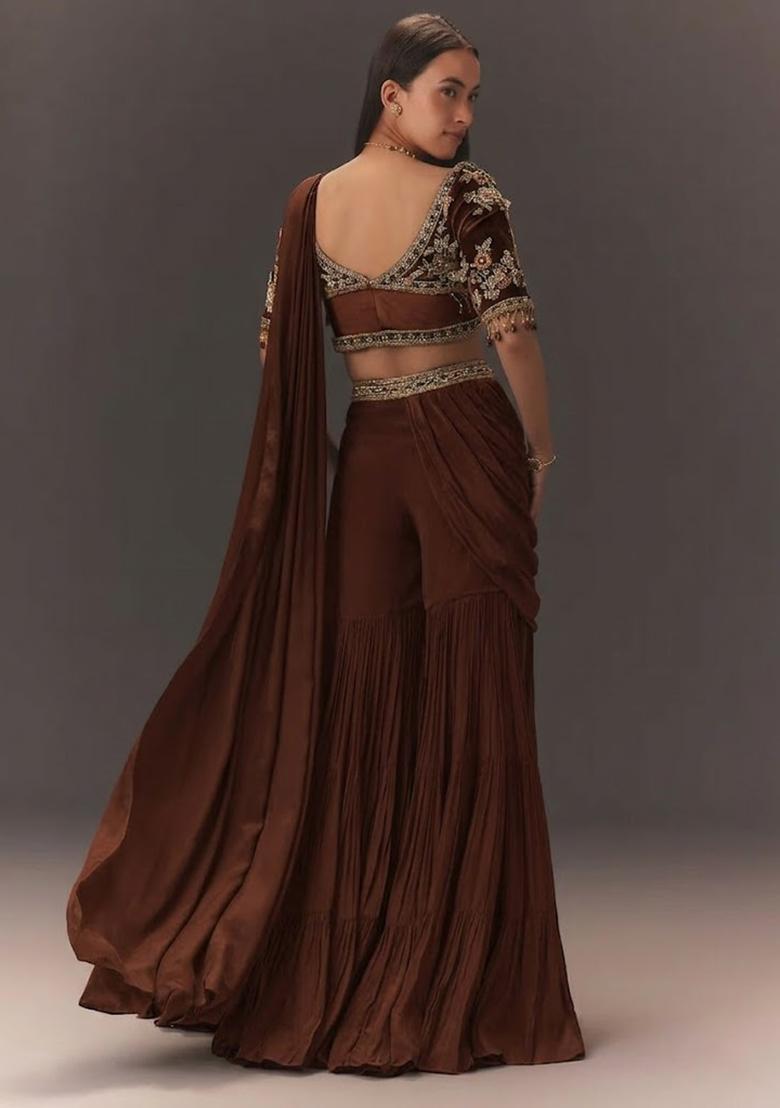 Brown Hand Work Chinon Fusion Set - Indya