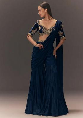 Navy Blue Hand Work Chinon Fusion Set