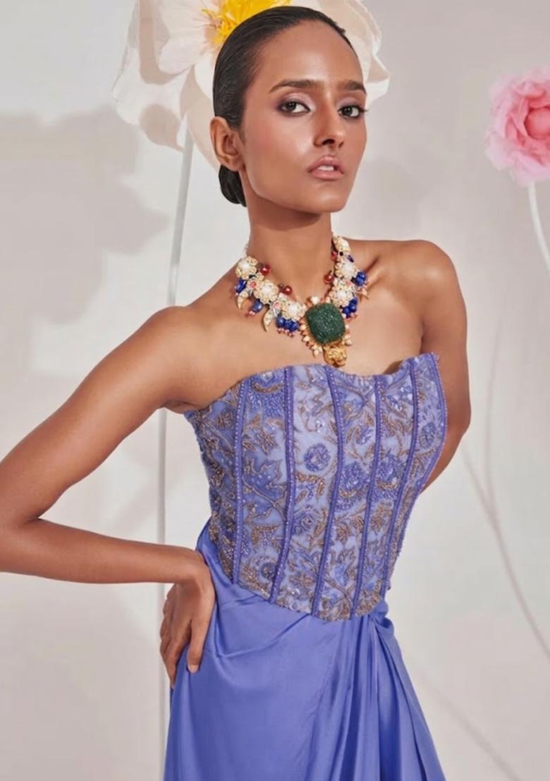 Blue Hand Work Chinon Fusion Set - Indya