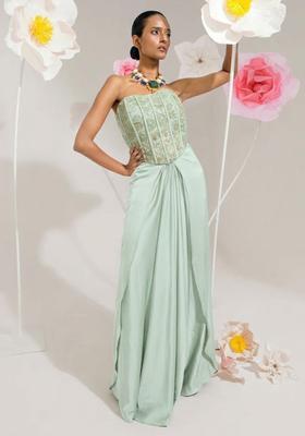 Mint Green Hand Work Chinon Fusion Set
